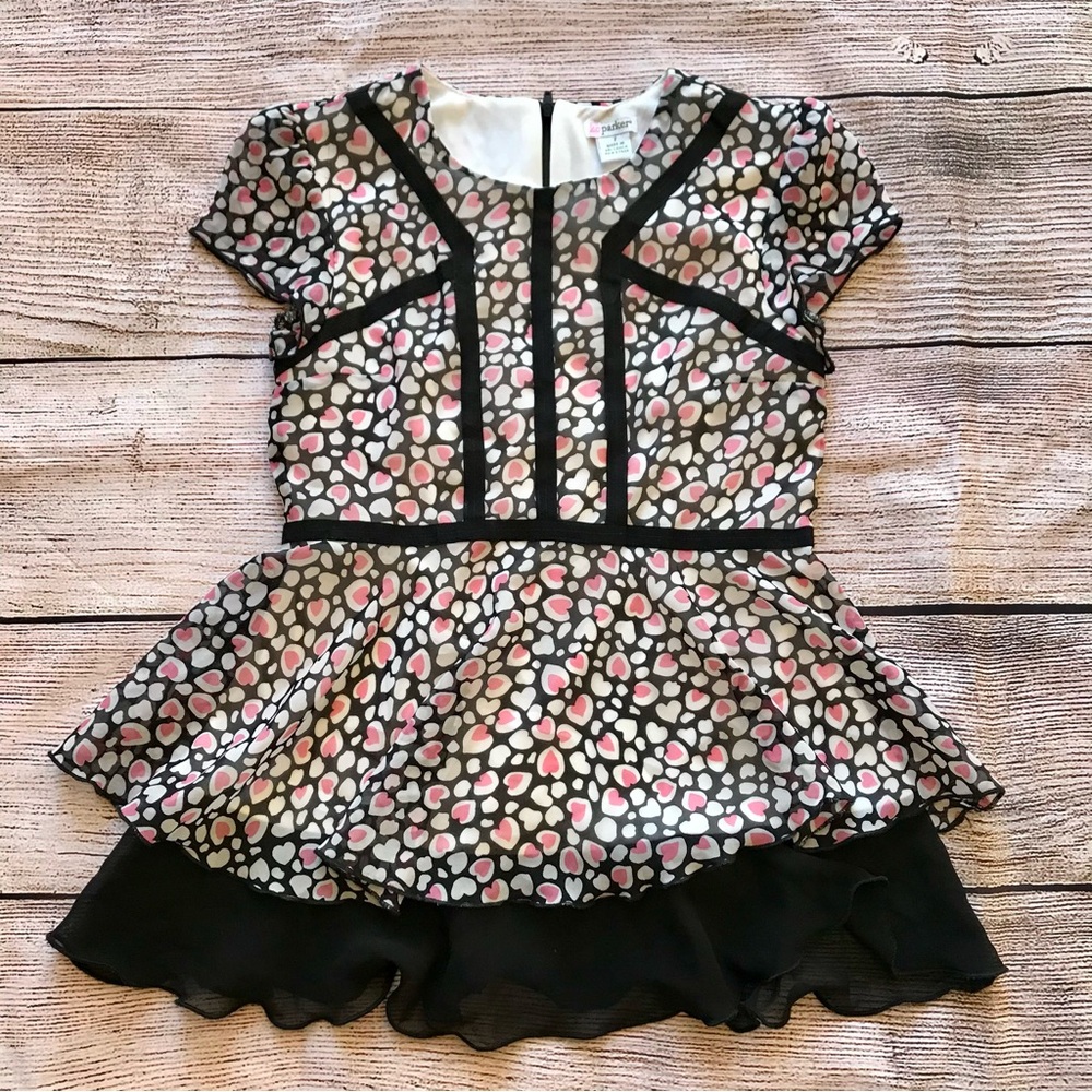 K. C. Parker Black Ivory Pink Hearts Dressy Top Girl's Sz 7